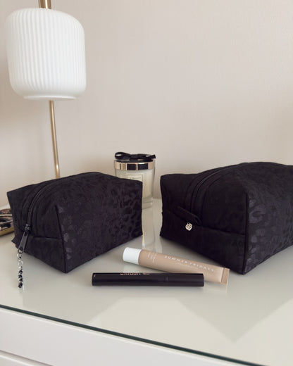 Black Leopard Print Makeup Bag