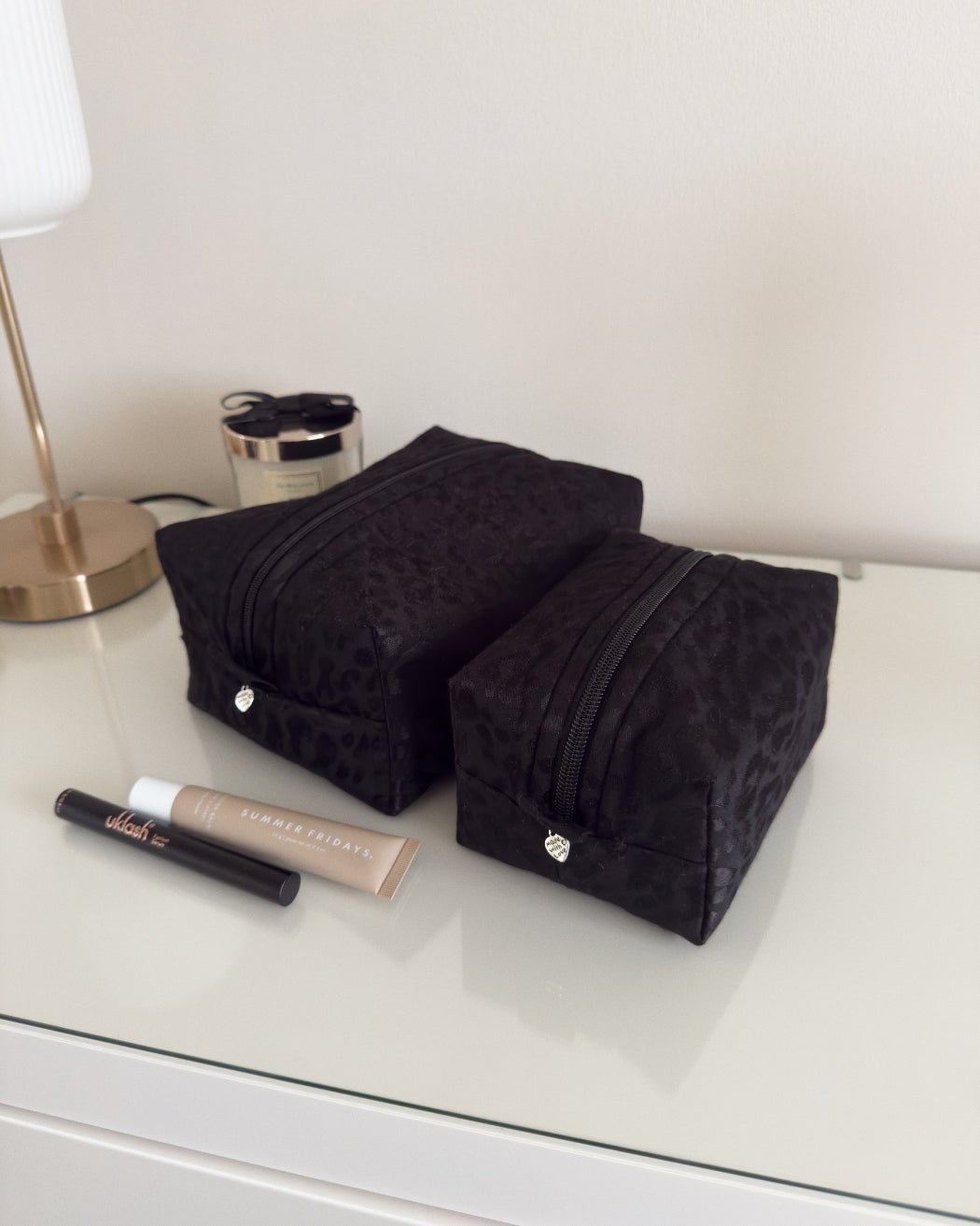 Black Leopard Print Makeup Bag