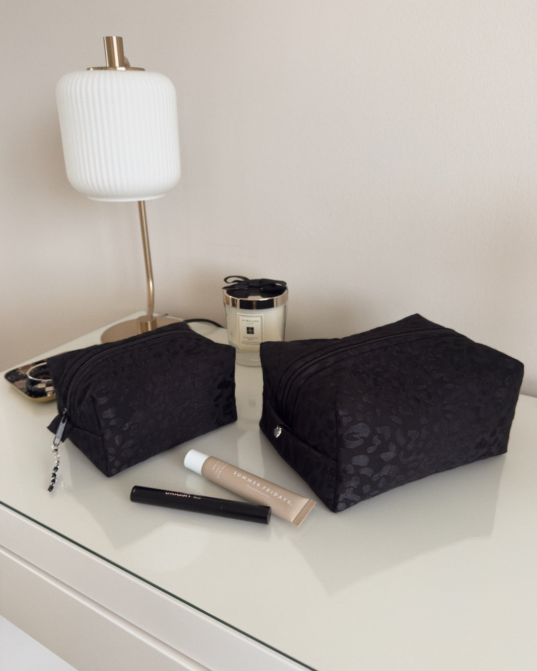 Black Leopard Print Makeup Bag