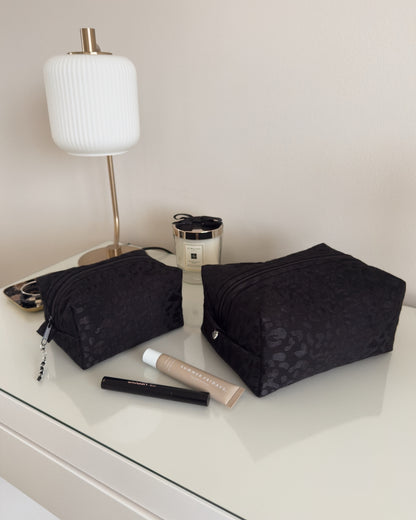 Black Leopard Print Makeup Bag