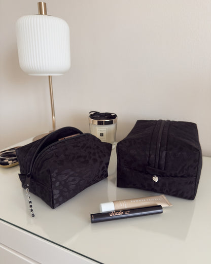 Black Leopard Print Makeup Bag